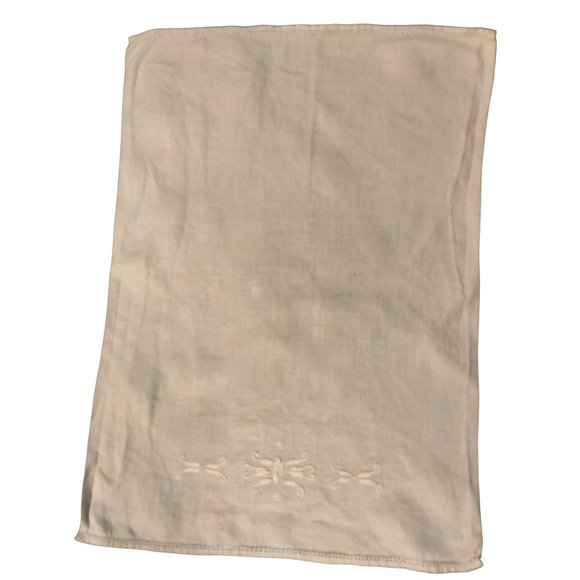 Embroidered white on White Hand Tea Towel Cotton Linen Vintage Wedding - Picture 3 of 5